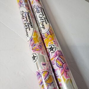 CUTE 2 Vintage Transparent Easter Basket Gift Wrap Pink Yellow NEW Cellophane